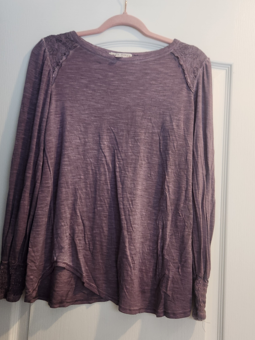 Knox Rose Purple Lavender Lace-Shoulder Long Sleeve Tee M Euc